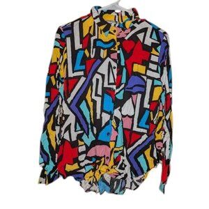 *3 FOR $9* Big Dart Long Sleeve Abstract Button Down Up Shirt Top Blouse XL
